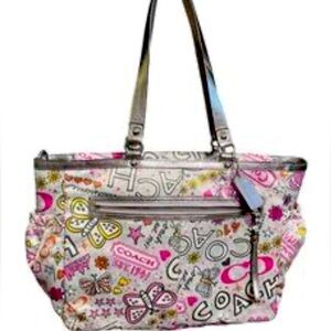 Coach Poppy Bandana Butterfly Graffiti Tote - EUC